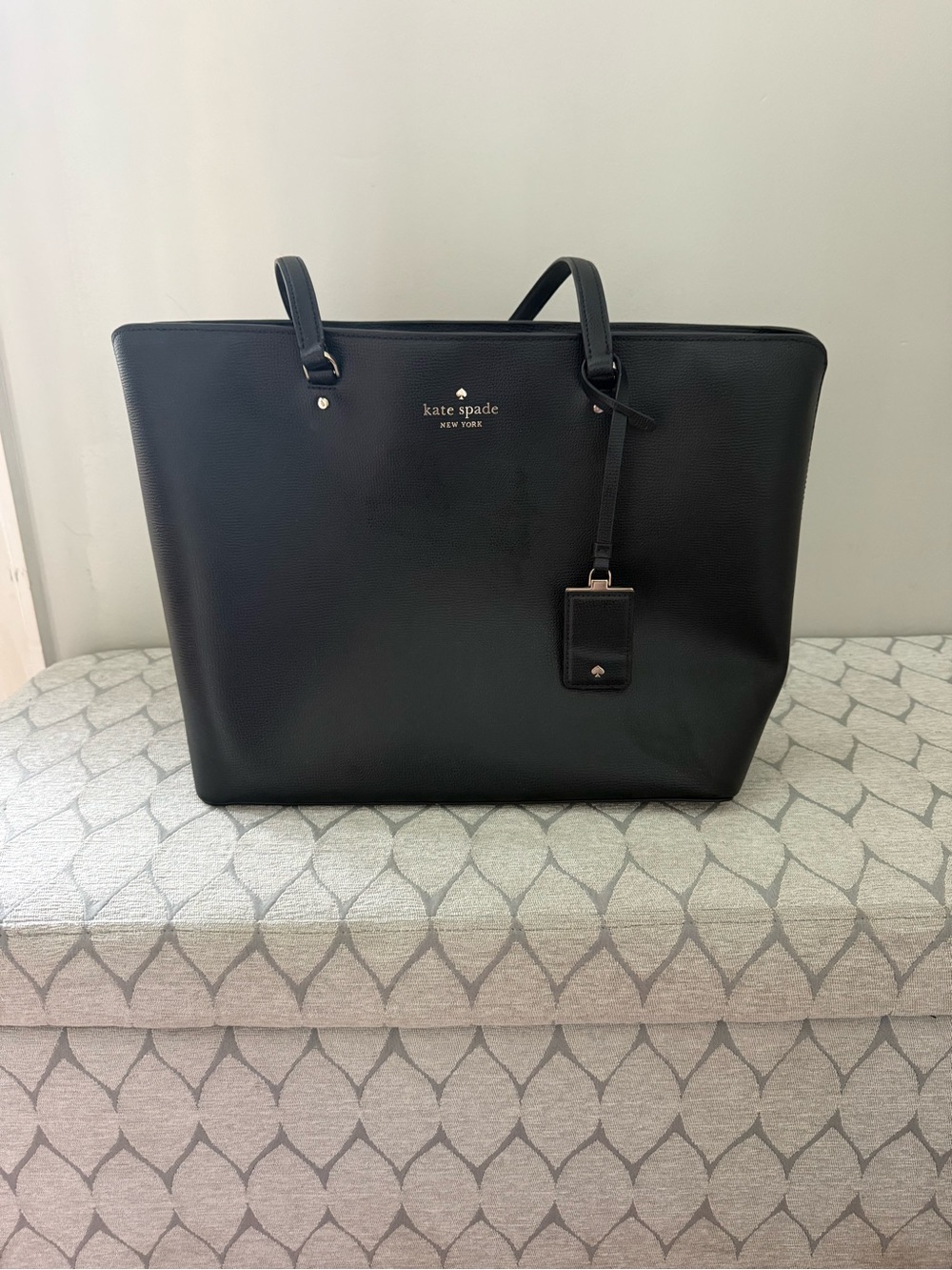 kate spade Black Pebbled Leather Tote with Luggage Tag